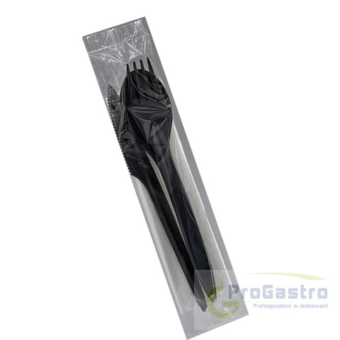 Komplet sztućce łyżka + widelec + nóż + serwetka  czarne 50 sztuk