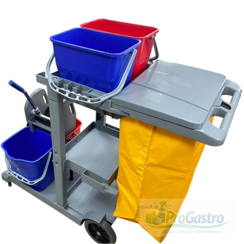 Wózek serwisowy do sprzątania z koszem i wyciskarką z wiadrami 2x25 l